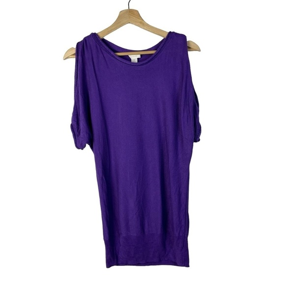 Chico's Royal Purple Knit Cold Shoulder Short Sleeve Tunic Top 0/S - Picture 1 of 3